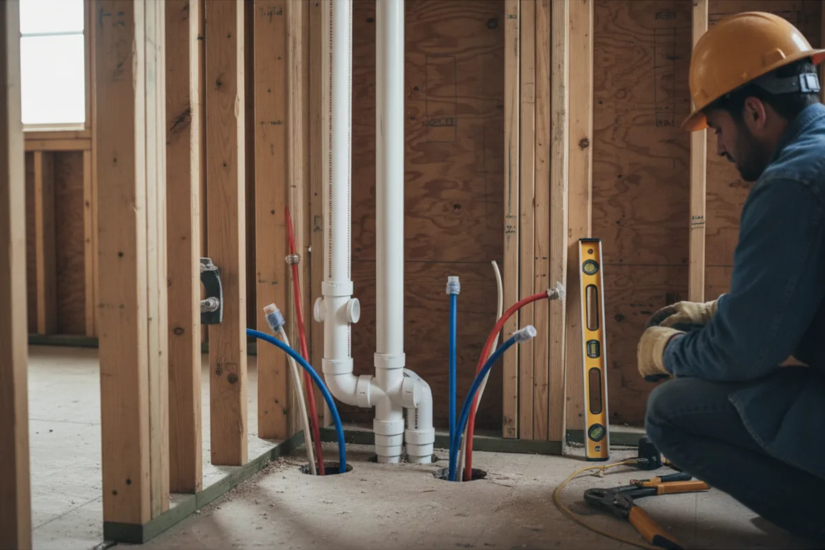 Drain and supply rough-in during Sump Pump Repair in North Springfield